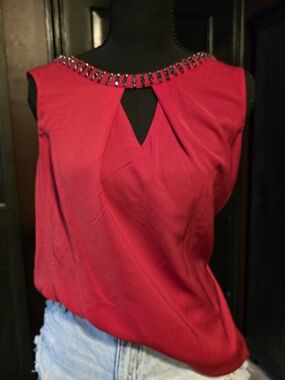 Worthington Red Jeweled-Neck Sleeveless Camisole